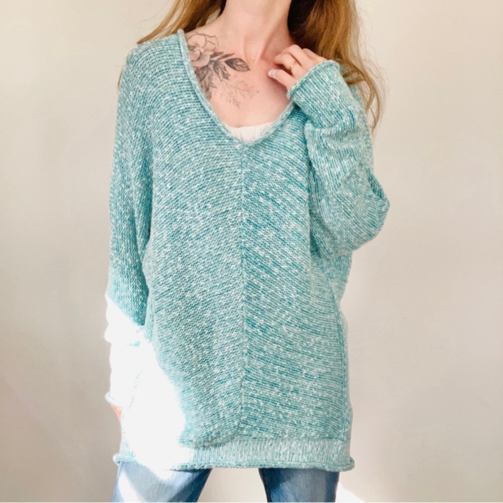 Free People Teal Scoop Neck Slouchy Sweater Dress Blue Turquoise Comfycore - Picture 13 of 13